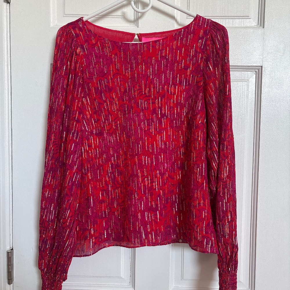 Lilly Pulitzer Pink and Red Long Sleeve Blouse